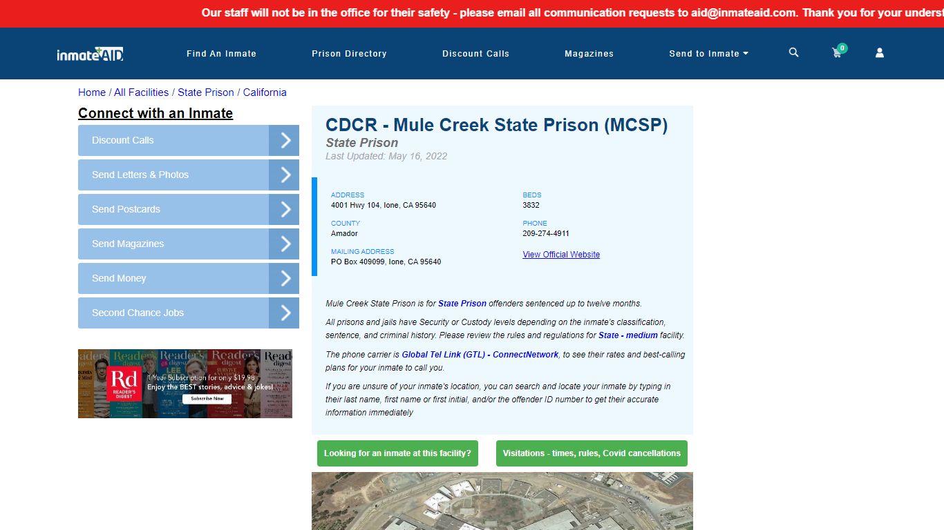 CDCR - Mule Creek State Prison (MCSP) & Inmate Search ...