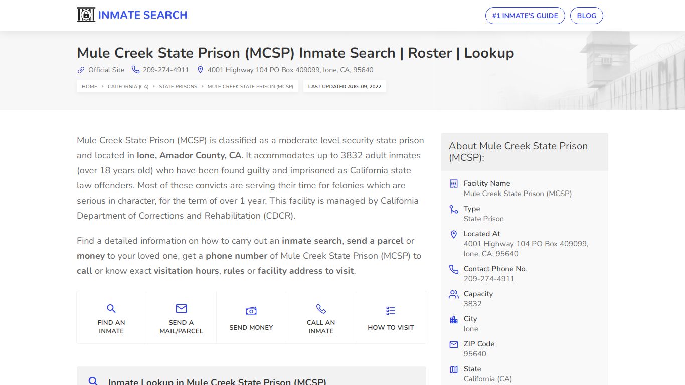 Mule Creek State Prison (MCSP) Inmate Search | Roster | Lookup